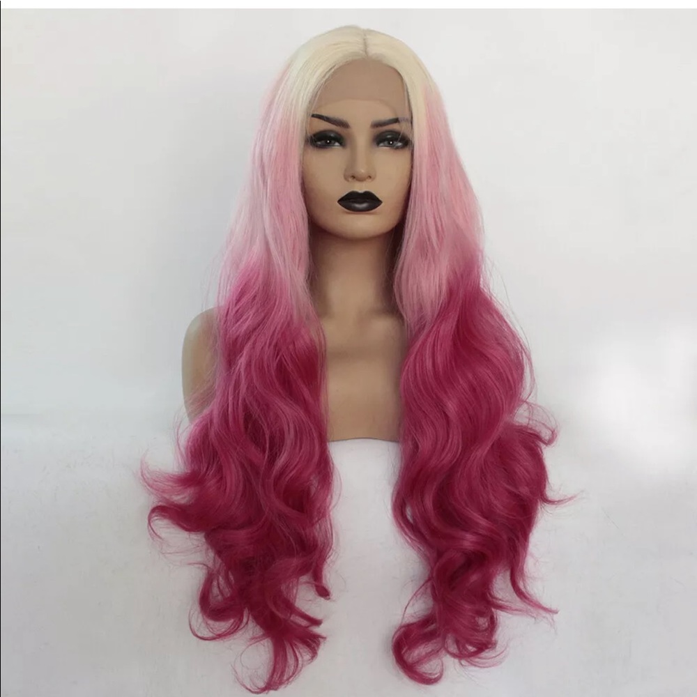 Blonde Ombre Pink Lace Front Wig Long Body Wave